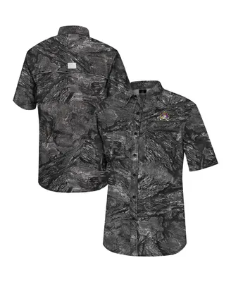 Men's Colosseum Charcoal Ecu Pirates Realtree Aspect Charter Full-Button Fishing Shirt