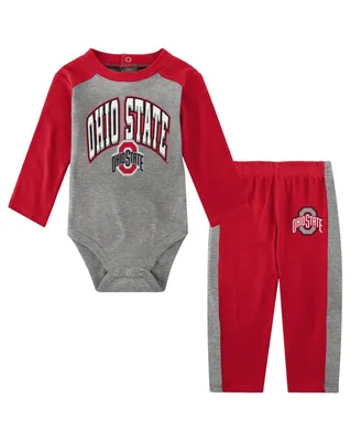 Newborn and Infant Boys and Girls Scarlet Ohio State Buckeyes Rookie of the Year Long Sleeve Bodysuit and Pants Set