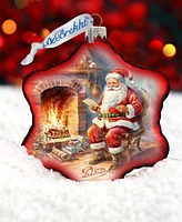 Designocracy Santa at the Fireplace Snowflake Mercury Glass Christmas Ornaments G. DeBrekht