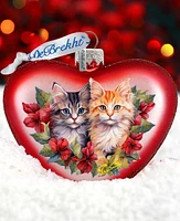 Designocracy Cute Kittens Heart Christmas Mercury Glass Ornaments G. DeBrekht