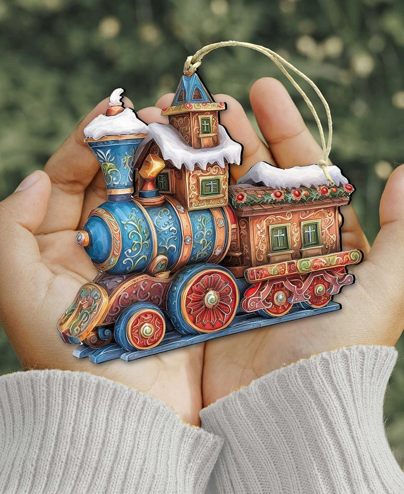 Designocracy Christmas Train Christmas Wooden Ornaments Holiday Decor G. DeBrekht