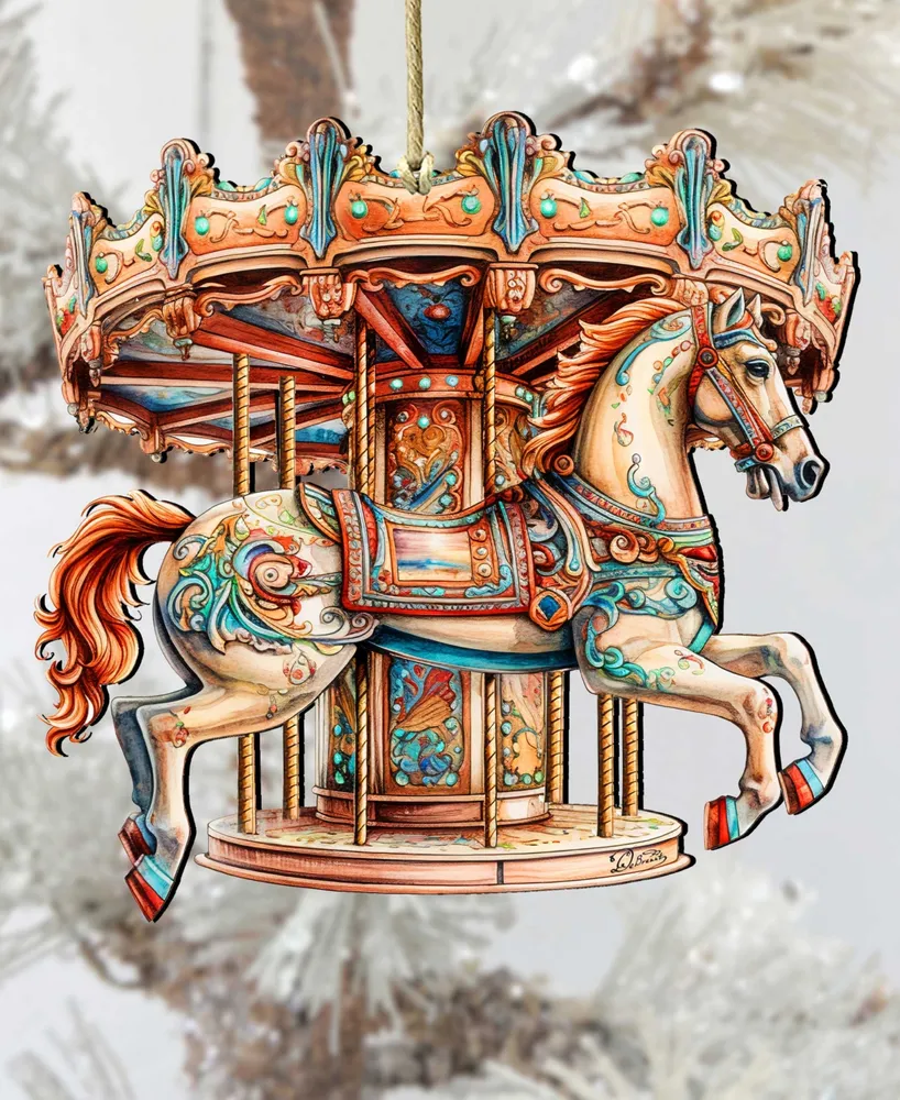 Designocracy Carousel Horse Christmas Wooden Ornaments Holiday Decor G. DeBrekht