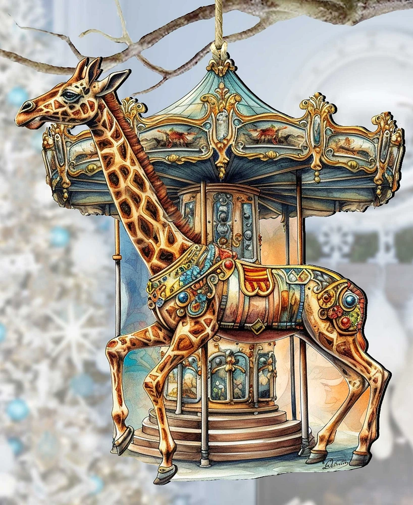 Designocracy Carousel Giraffe Christmas Wooden Ornaments Holiday Decor G. DeBrekht