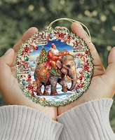 Designocracy Santa on Elephant Wreath Christmas Wooden Ornaments Holiday Decor G. DeBrekht