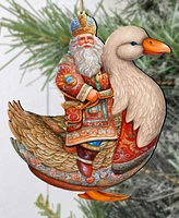 Designocracy Charming Santa on Goose Christmas Wooden Ornaments Holiday Decor G. DeBrekht