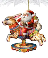 Designocracy Santa Claus on Carousel Christmas Wooden Ornaments G. DeBrekht