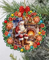 Designocracy Santa at the Fireplace Wreath Christmas Wooden Ornaments G. DeBrekht