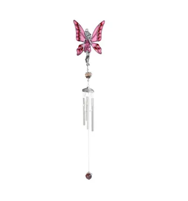28" Long Pink Fairy Pewter Gem Wind Chime