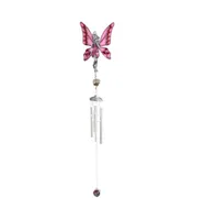 28" Long Pink Fairy Pewter Gem Wind Chime