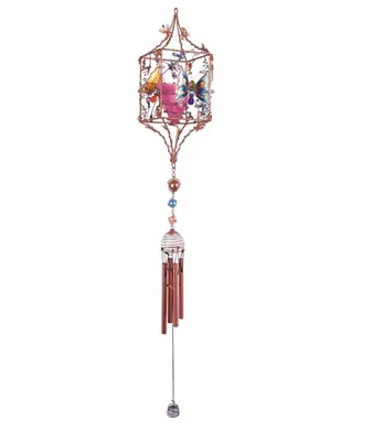 33" Long Butterfly Copper and Gem Wind Chime with Candle Holder