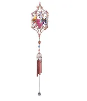 33" Long Butterfly Copper and Gem Wind Chime with Candle Holder