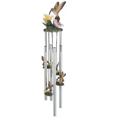 23" Long Hummingbird with Flower Round Top Wind Chime