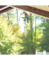 34" Long Red Parrot Pewter Wind Chime with Gem