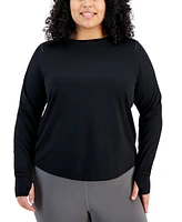 Id Ideology Plus Birds Eye Mesh Long-Sleeve Top, Created for Macy's