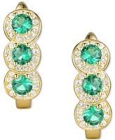 Lab-Created Emerald (1/2 ct. t.w.) & Lab-Created White Sapphire (1/4 ct. t.w.) Triple Halo Leverback Earrings in 14k Gold-Plated Sterling Silver