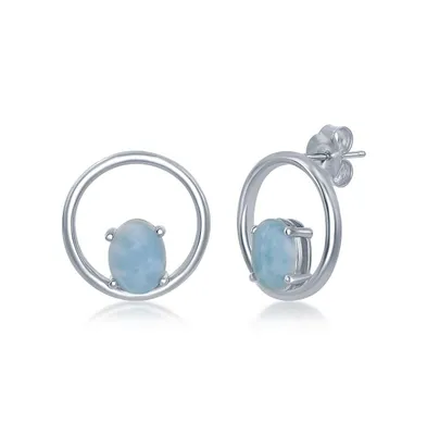 Sterling Silver Prong Oval Larimar Open Circle Earrings