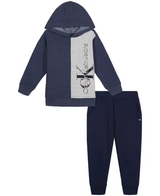 Calvin Klein Toddler Boys Vertical Logo Fleece Hoodie and Joggers, 2 Piece Set