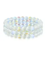 Bling Jewelry Set Of 3 Rainbow Iridescent Created Moonstone Round Bead 8MM Stacking Strand Stretch Bracelet For Women Men Teen Unisex