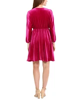 London Times Women's Dolman-Sleeve Velvet Fit & Flare Dress