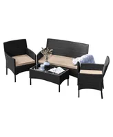 4-Seater Outdoor Wicker Patio Conversation Set - 4 Piece