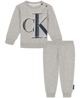 Calvin Klein Baby Boys Quilted Logo Crewneck Top and Joggers, 2 Piece Set