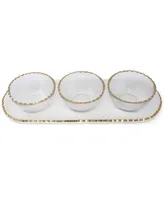 3 Bowl Serving Dish Gold-Tone Rim, 4 Piece Set