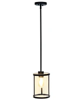 All The Rages 1-Light 9.25" Modern Farmhouse Adjustable Hanging Cylindrical Clear Glass Pendant Fixture with Metal Accents