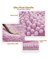 3 Piece Ultra Soft Non Slip Chenille Bath Rug Set - Small + Large + Contour