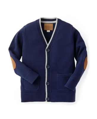 Hope & Henry Boys Organic Tipped Cardigan with Elbow Patches