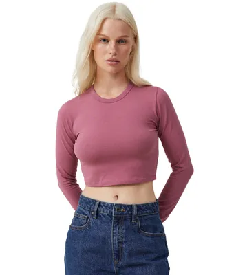 Cotton On Women's Micro Crop Long Sleeve Top