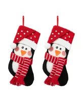 Glitzhome 2 Pack 19" L Hooked Stocking, 3D Penguin