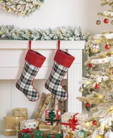 Glitzhome Set of 3 2 Plaid Fabric Christmas Stockings a Tree Skirt