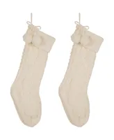 Glitzhome 2 Pack 24" L Knitted Polyester Christmas Stocking with Pom Pom Ball