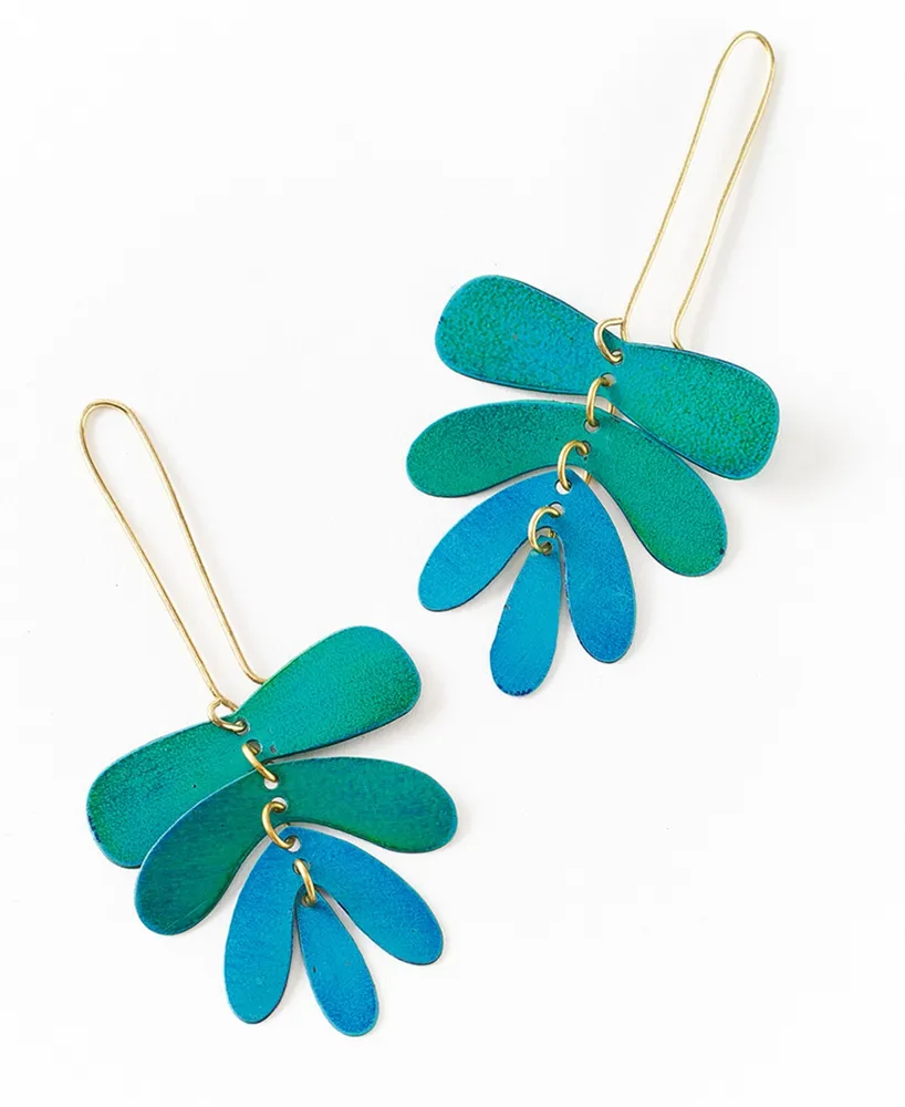 Matr Boomie Chameli Dangling Leaf Earrings - Teal Patina