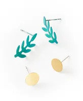 Matr Boomie Chameli Stud Earrings, Set of 2 - Gold Dot, Teal Fern Leaf