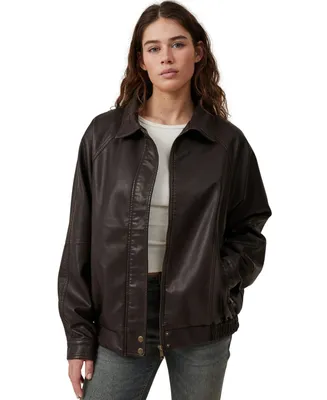 Cotton On Women's Faux Leather Bomber Jacket