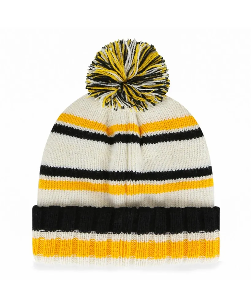 Big Boys and Girls '47 Brand Cream Pittsburgh Steelers Driftway Cuffed Knit Hat with Pom