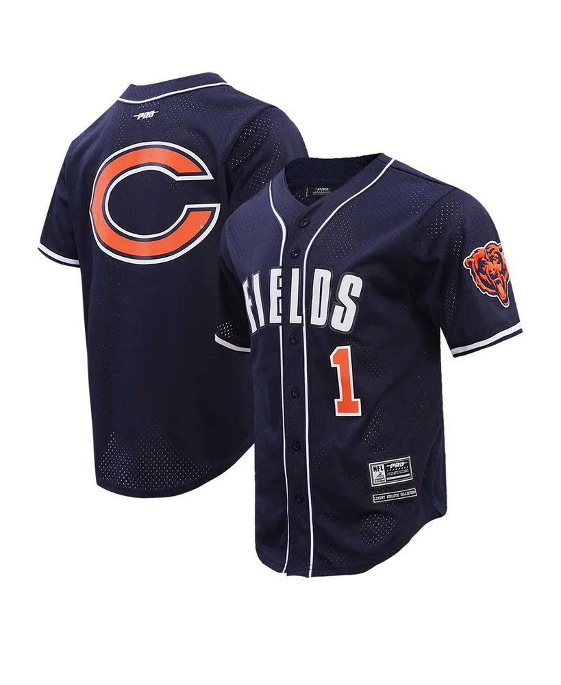 Men's Pro Standard Justin Fields Navy Chicago Bears Baseball Player Button-Up Shirt