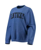 Women's Pressbox Royal Kentucky Wildcats Comfy Cord Vintage-Like Wash Basic Arch Pullover Sweatshirt