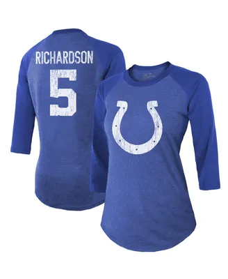 Women's Majestic Threads Anthony Richardson Royal Indianapolis Colts Player Name and Number Tri-Blend 3/4-Sleeve Fitted T-shirt