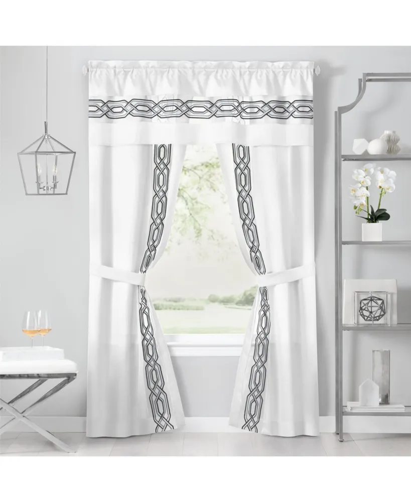 Kate Aurora Pacifico 5 Piece Rod Pocket All One Attached Semi Sheer Window Curtain Panels & Valance Set
