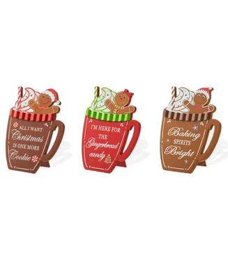 Glitzhome Set of 3 8" H Christmas Wooden Gingerbread Man Mug Table Decor