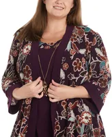 R & M Richards Plus Size Floral Jacket & Necklace Dress