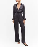 Mango Women's Long Satin Shirt Jumpsuit