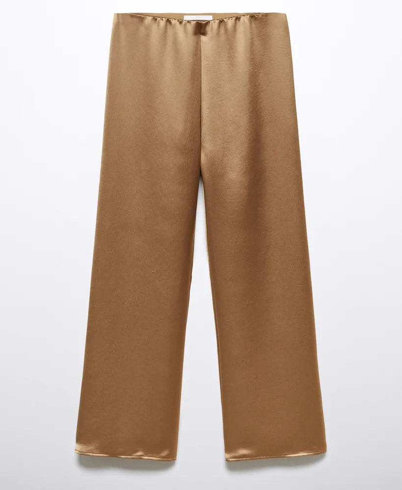 Mid-Rise Wide-Leg Satin Track Pants