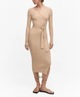 Mango Women's Belt Detail Knitted Midi Dress