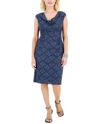 Connected Women's Draped Short-Sleeve Lace Sheath Dress