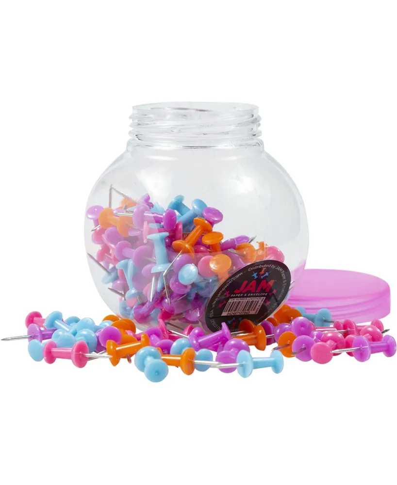 Jam Paper Colorful Push Pins - Assorted Color Pushpin Jar - 150 Per Pack