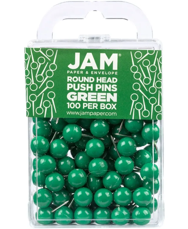 JAM Paper & Envelope Push Pins, Round Head Map Thumb Tacks, Black, 100 per  Pack