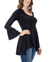 24seven Comfort Apparel Women's Long Bell Sleeve High Low Tunic Top